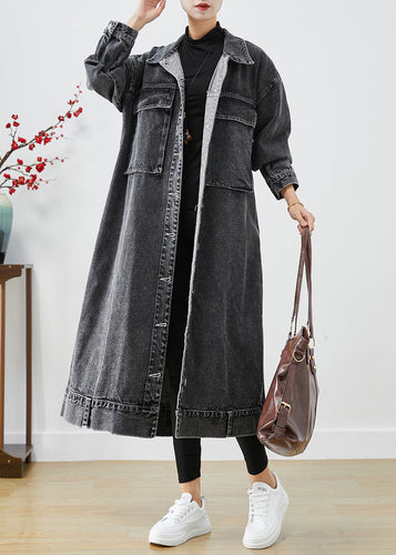 Drune | Größe Schwarze Übergröße Taschen Denim Trenchcoats