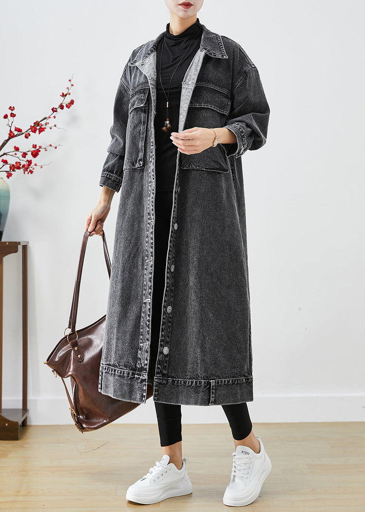Drune | Größe Schwarze Übergröße Taschen Denim Trenchcoats