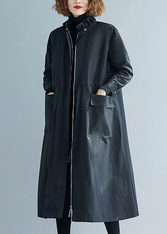 Drune | Größe Schwarze Rüschentaschen Patchwork Baumwolle Trenchcoats