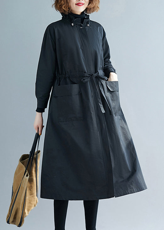 Drune | Größe Schwarze Rüschentaschen Patchwork Baumwolle Trenchcoats