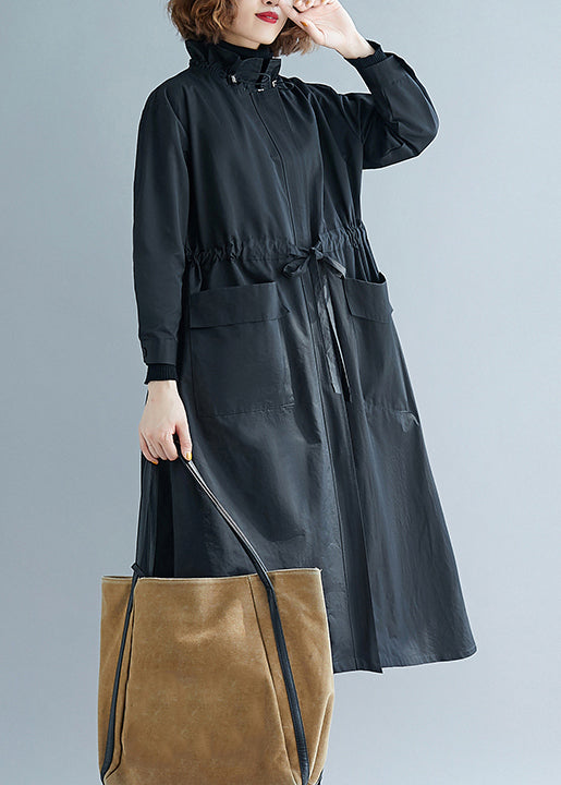 Drune | Größe Schwarze Rüschentaschen Patchwork Baumwolle Trenchcoats