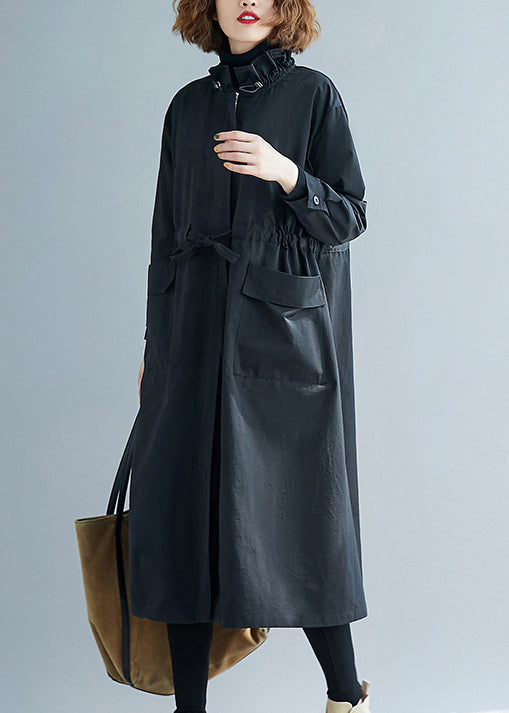 Drune | Größe Schwarze Rüschentaschen Patchwork Baumwolle Trenchcoats