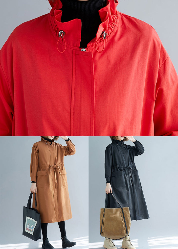 Drune | Größe Schwarze Rüschentaschen Patchwork Baumwolle Trenchcoats