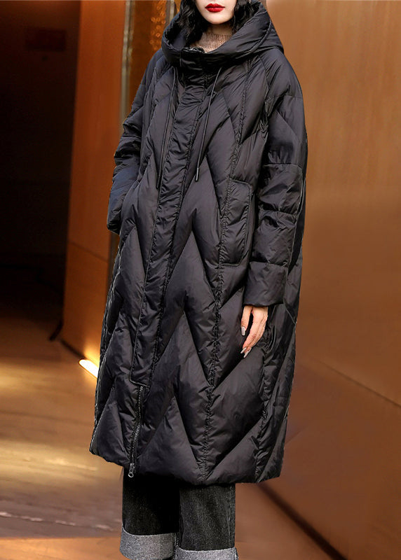 Drune | Größe Schwarze Zip-Up Patchwork Kapuzen Entendaunen Mäntel Winter