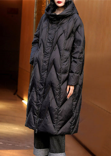 Drune | Größe Schwarze Zip-Up Patchwork Kapuzen Entendaunen Mäntel Winter