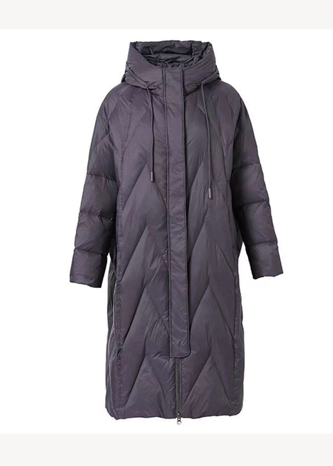 Drune | Größe Schwarze Zip-Up Patchwork Kapuzen Entendaunen Mäntel Winter
