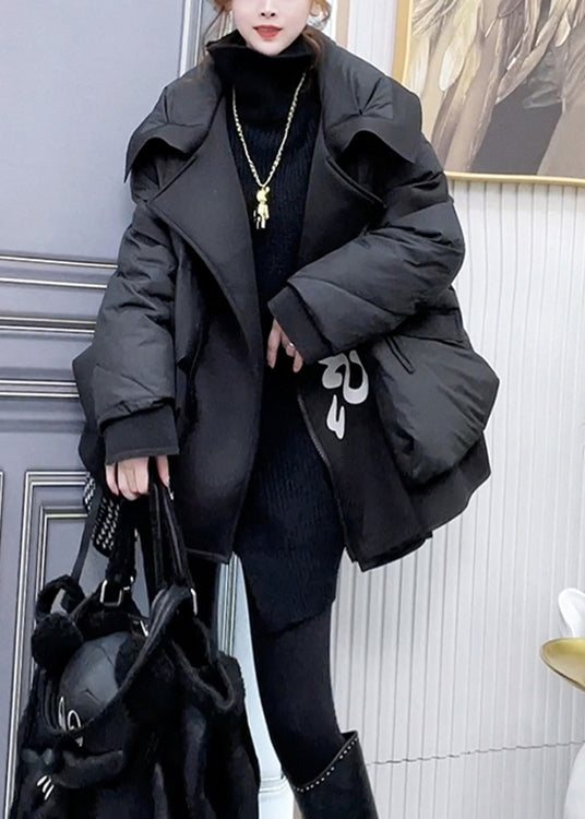 Drune | Größe Schwarze Zip Up Taschen Patchwork Entendaunen Mäntel Winter