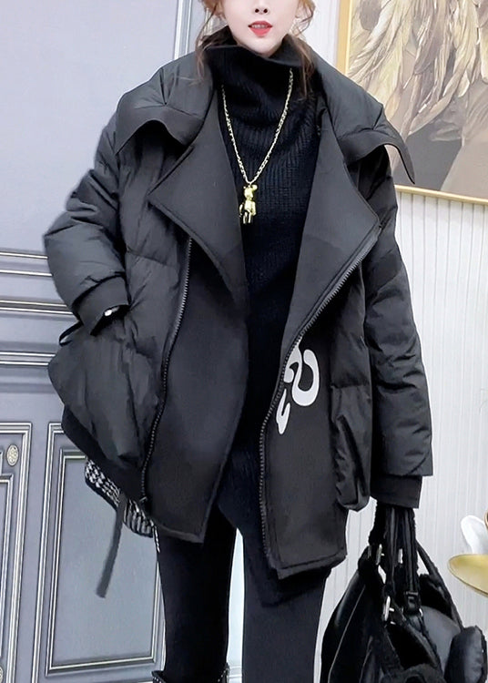 Drune | Größe Schwarze Zip Up Taschen Patchwork Entendaunen Mäntel Winter