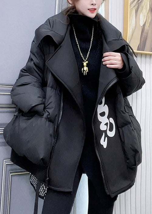 Drune | Größe Schwarze Zip Up Taschen Patchwork Entendaunen Mäntel Winter