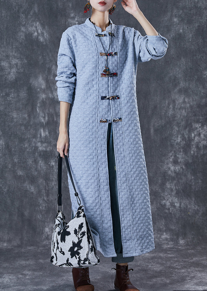 Drune | Größe Blau Grau Chinesischer Knopf Baumwolle Trenchcoats