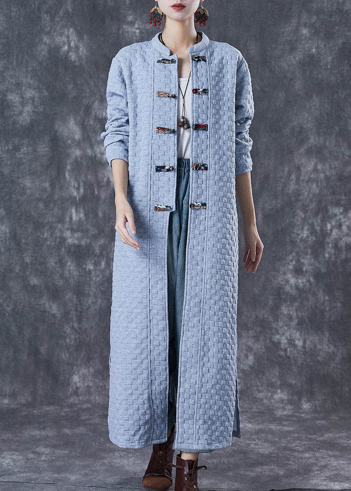 Drune | Größe Blau Grau Chinesischer Knopf Baumwolle Trenchcoats