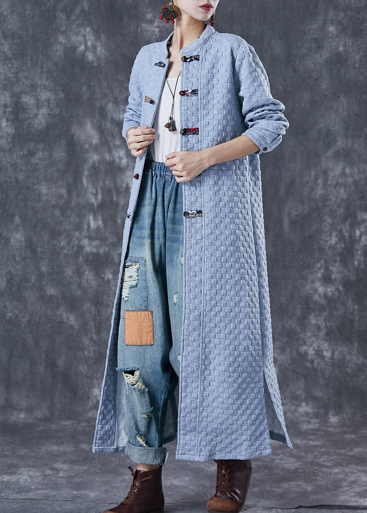 Drune | Größe Blau Grau Chinesischer Knopf Baumwolle Trenchcoats