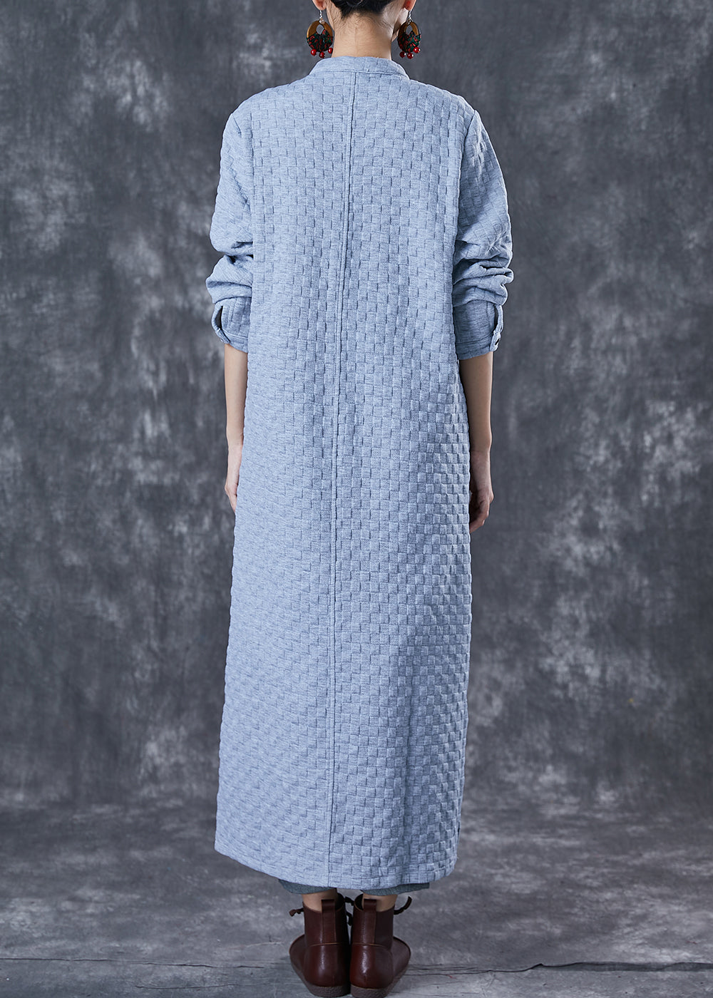 Drune | Größe Blau Grau Chinesischer Knopf Baumwolle Trenchcoats