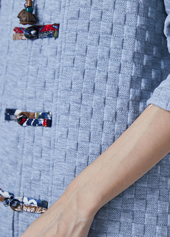 Drune | Größe Blau Grau Chinesischer Knopf Baumwolle Trenchcoats