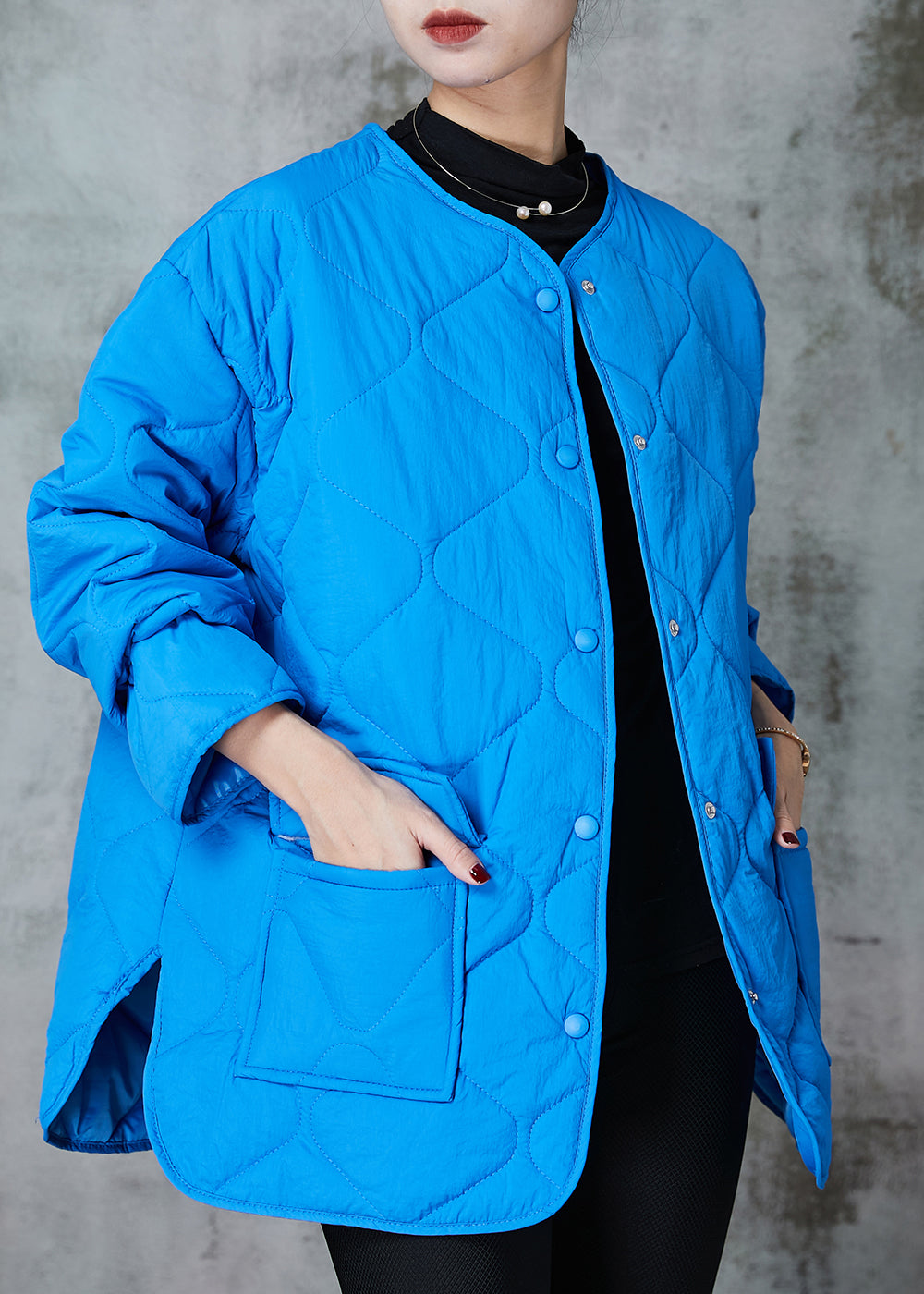 Drune | Größe Blau Übergröße Taschen Feine Baumwollgefüllte Mäntel