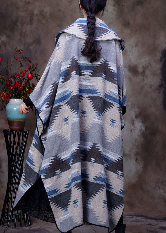 Drune | Größe Blau Peter Pan Kragen Druck Faux Fur Mäntel Winter