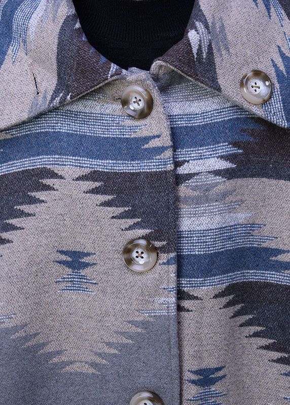 Drune | Größe Blau Peter Pan Kragen Druck Faux Fur Mäntel Winter