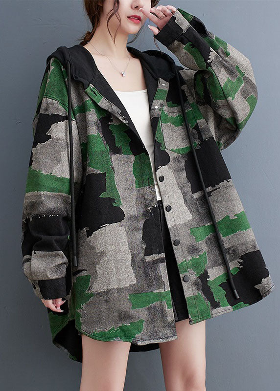 Drune | Größe Camouflage Druck Falten Hoodie Mäntel Lange Ärmel