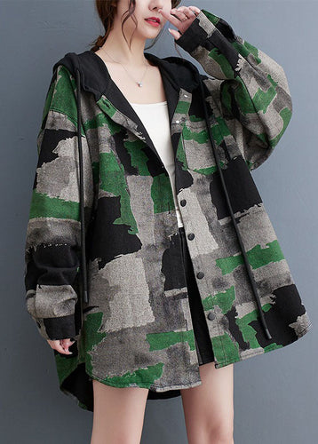 Drune | Größe Camouflage Druck Falten Hoodie Mäntel Lange Ärmel