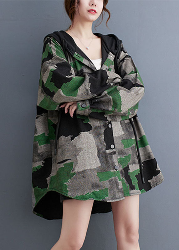 Drune | Größe Camouflage Druck Falten Hoodie Mäntel Lange Ärmel