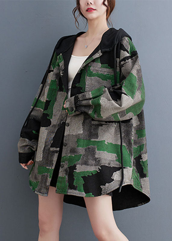 Drune | Größe Camouflage Druck Falten Hoodie Mäntel Lange Ärmel