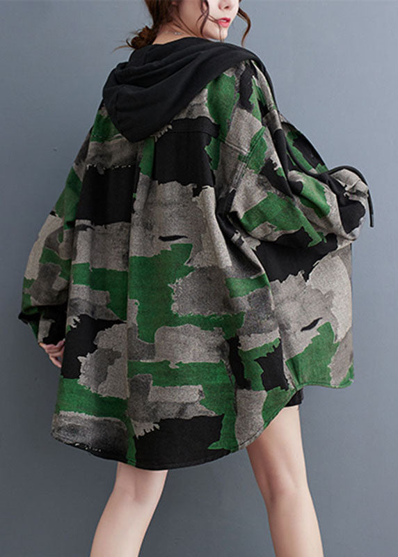 Drune | Größe Camouflage Druck Falten Hoodie Mäntel Lange Ärmel
