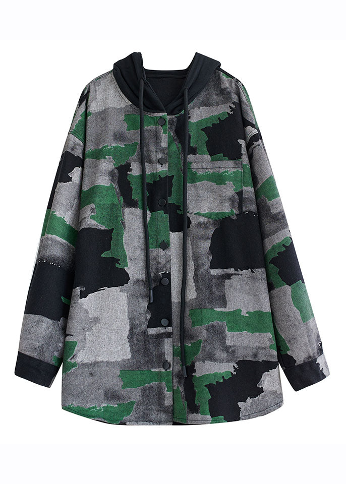 Drune | Größe Camouflage Druck Falten Hoodie Mäntel Lange Ärmel