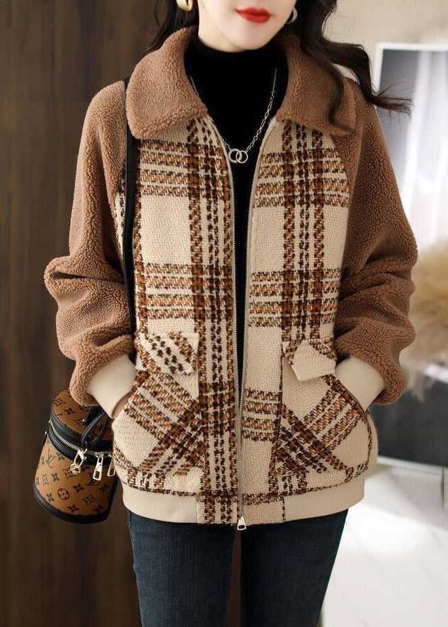 Drune | Größe Kaffee Dicke Patchwork Teddy Kunstpelz Mäntel Winter