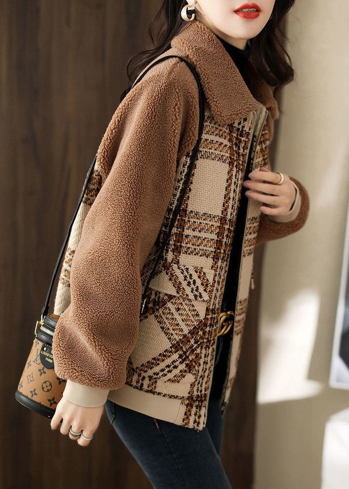 Drune | Größe Kaffee Dicke Patchwork Teddy Kunstpelz Mäntel Winter