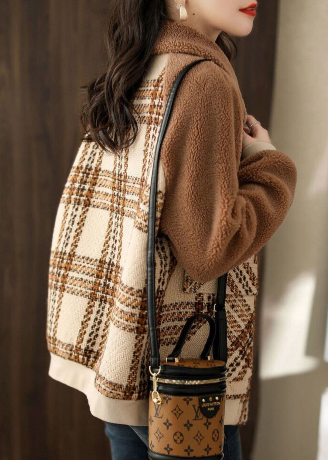 Drune | Größe Kaffee Dicke Patchwork Teddy Kunstpelz Mäntel Winter