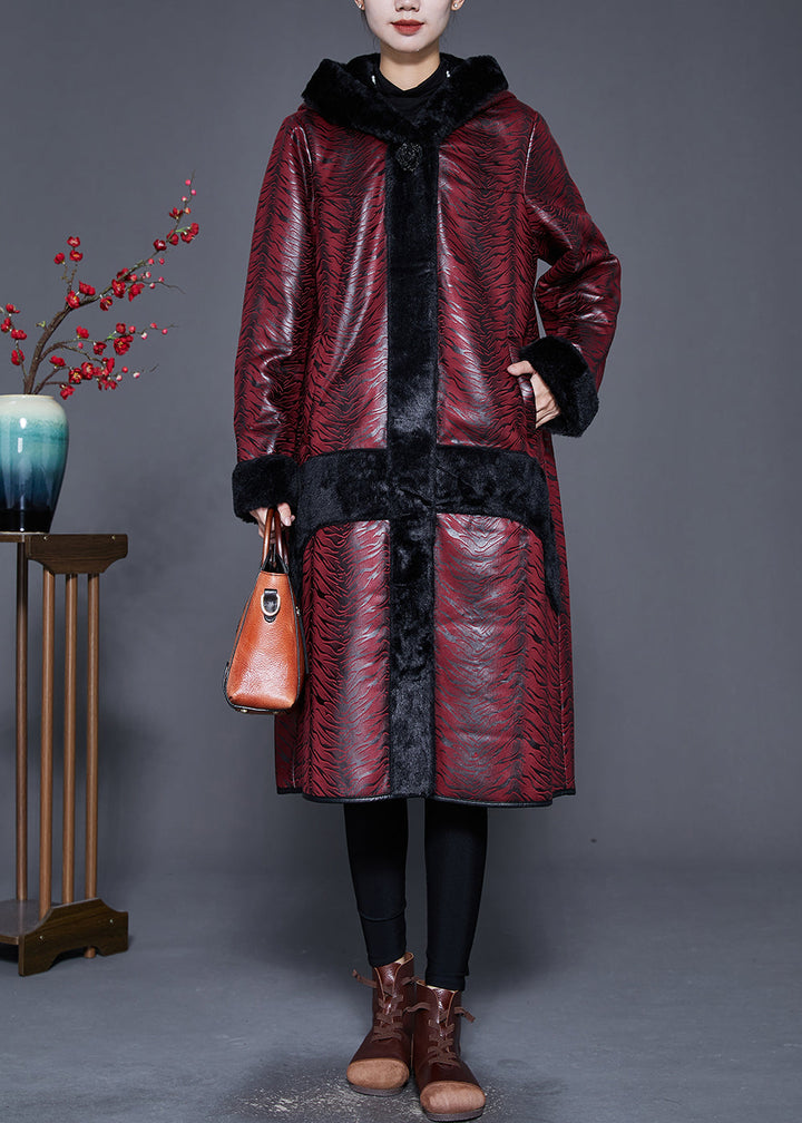 Drune | Größe Stumpfrot Kapuzen Patchwork Warme Fleece Mäntel Winter