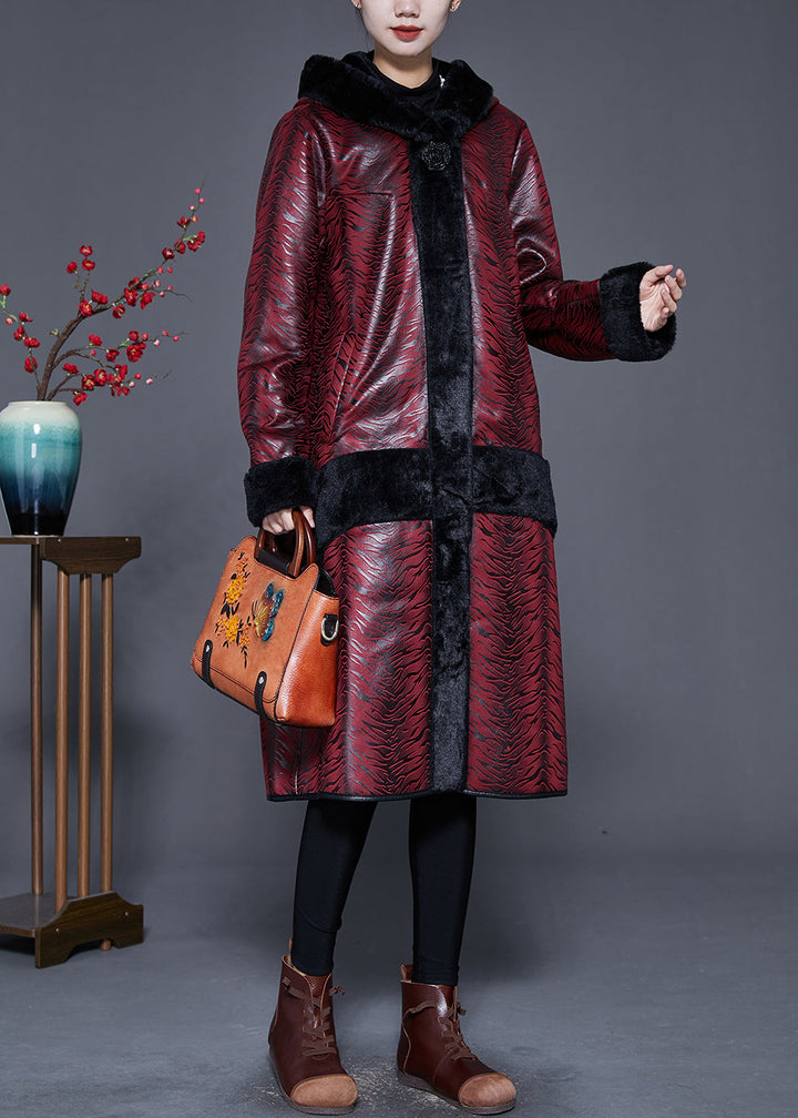 Drune | Größe Stumpfrot Kapuzen Patchwork Warme Fleece Mäntel Winter