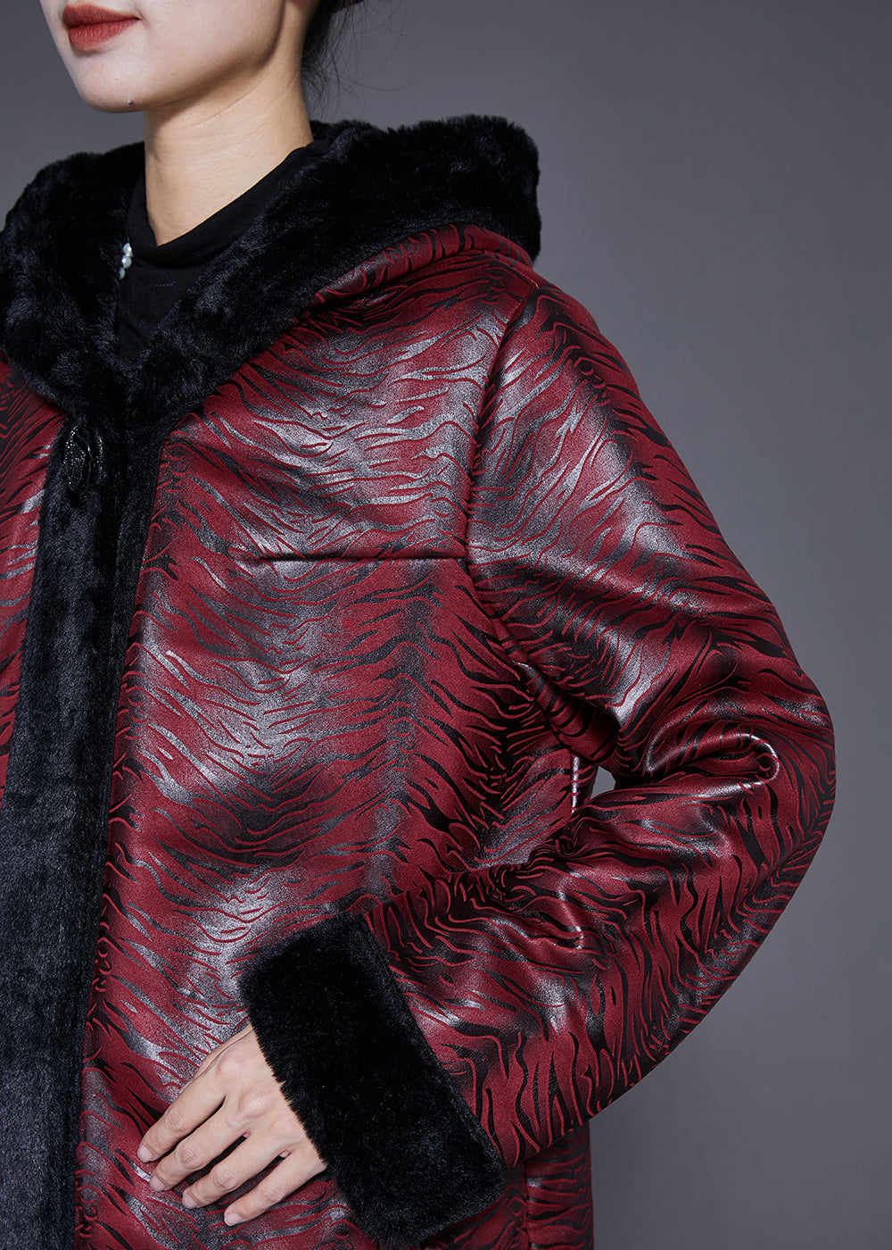 Drune | Größe Stumpfrot Kapuzen Patchwork Warme Fleece Mäntel Winter