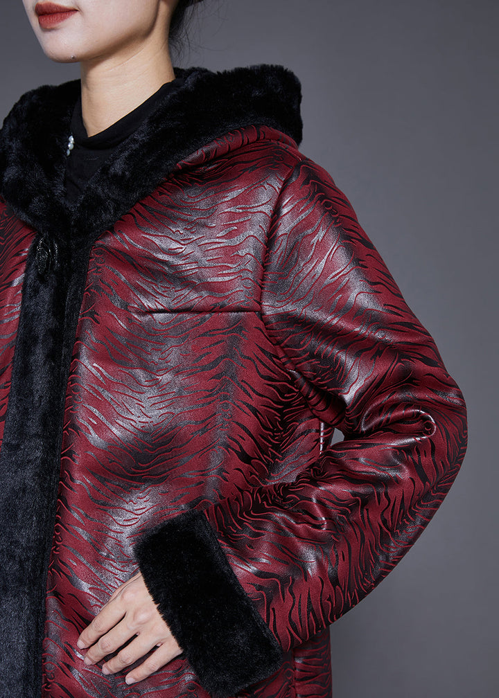 Drune | Größe Stumpfrot Kapuzen Patchwork Warme Fleece Mäntel Winter