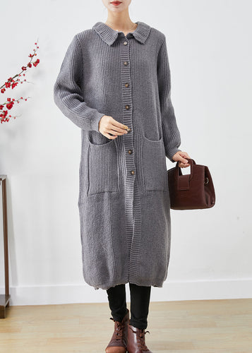 Drune | Größe Graue Button-Down-Taschen Strick Langmäntel