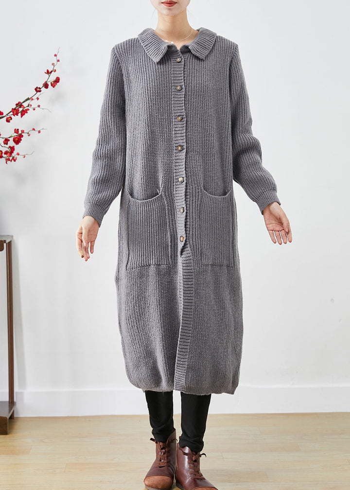Drune | Größe Graue Button-Down-Taschen Strick Langmäntel