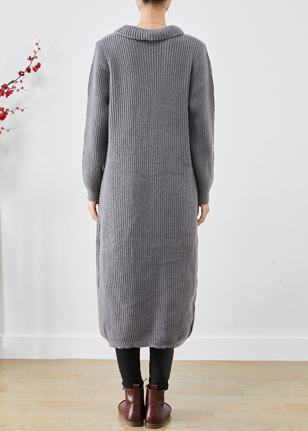 Drune | Größe Graue Button-Down-Taschen Strick Langmäntel