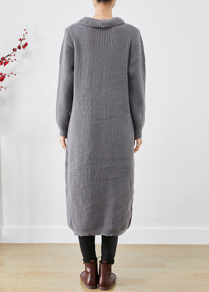 Drune | Größe Graue Button-Down-Taschen Strick Langmäntel