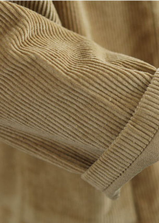 Drune | Größe Khaki V Hals Taschen Knopf Cordjacken Lange Ärmel
