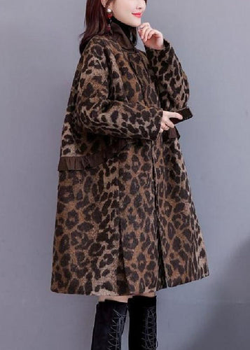 Drune | Größe Leopard Rüschentaschen Dicke Wollmäntel Langarm