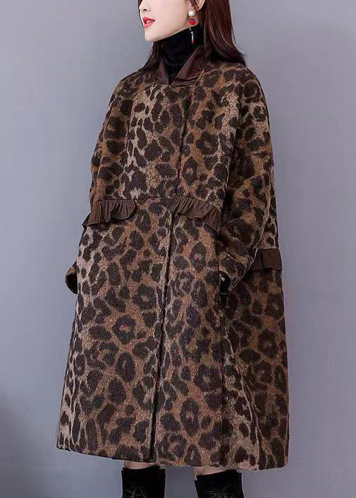Drune | Größe Leopard Rüschentaschen Dicke Wollmäntel Langarm