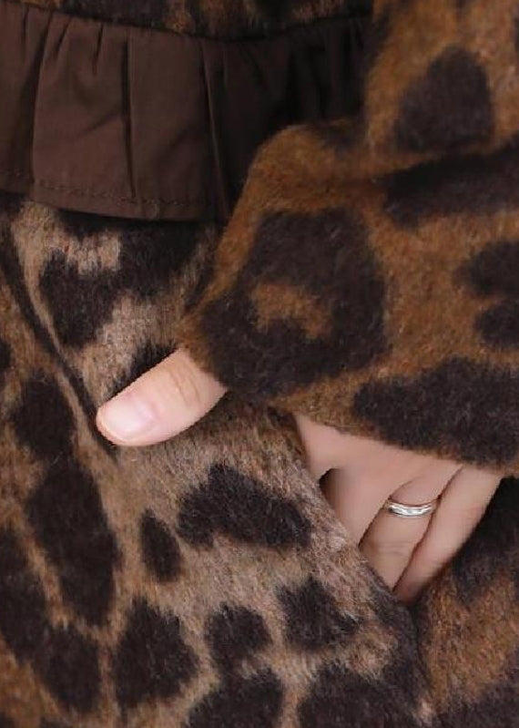 Drune | Größe Leopard Rüschentaschen Dicke Wollmäntel Langarm