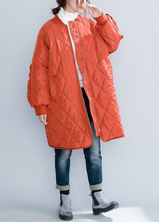 Drune | Größe Orange Reißverschluss Taschen Rüschenschnitt Patchwork Baumwollgefüllte Mäntel Winter