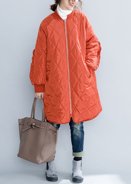 Drune | Größe Orange Reißverschluss Taschen Rüschenschnitt Patchwork Baumwollgefüllte Mäntel Winter