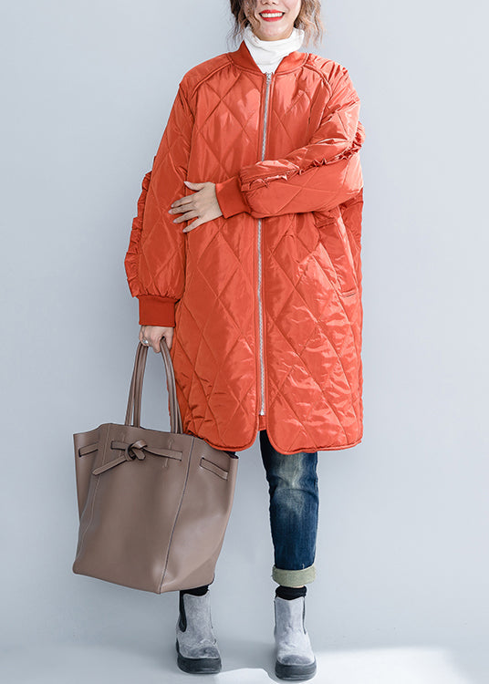 Drune | Größe Orange Reißverschluss Taschen Rüschenschnitt Patchwork Baumwollgefüllte Mäntel Winter