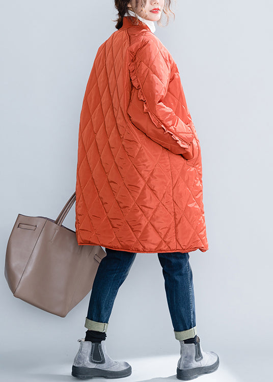 Drune | Größe Orange Reißverschluss Taschen Rüschenschnitt Patchwork Baumwollgefüllte Mäntel Winter