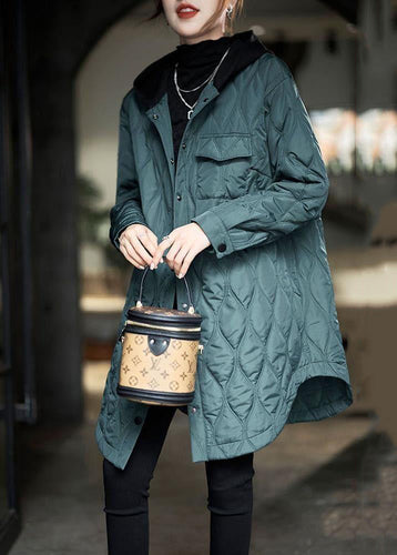 Drune | Größe Pfauenblau Kapuze Taschen Baumwollgefüllte Damenmäntel Winter