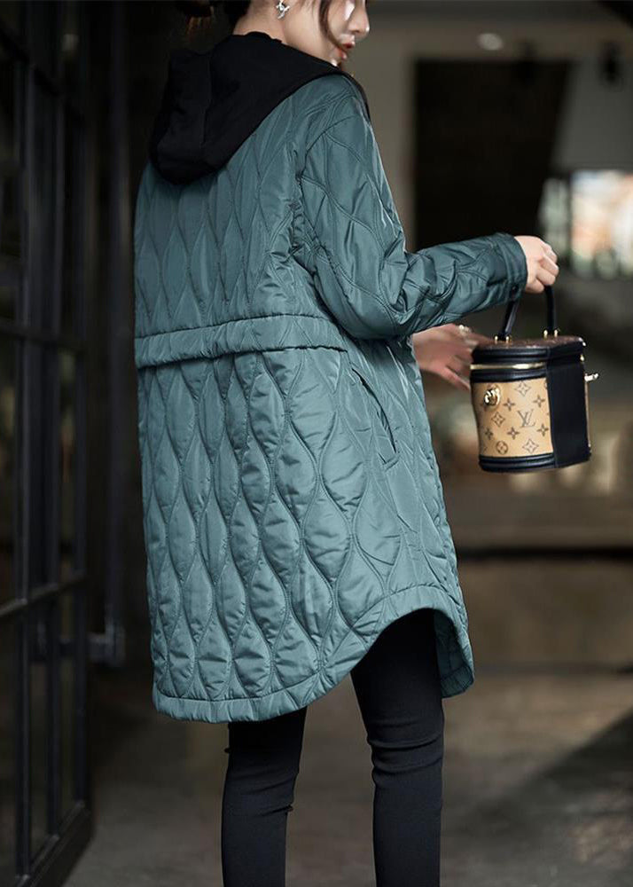 Drune | Größe Pfauenblau Kapuze Taschen Baumwollgefüllte Damenmäntel Winter