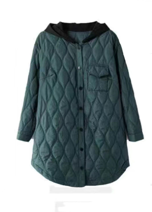 Drune | Größe Pfauenblau Kapuze Taschen Baumwollgefüllte Damenmäntel Winter