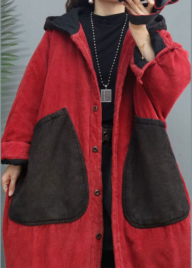 Drune | Größe Rote Kapuzen-Patchwork-Winterjacken Winter